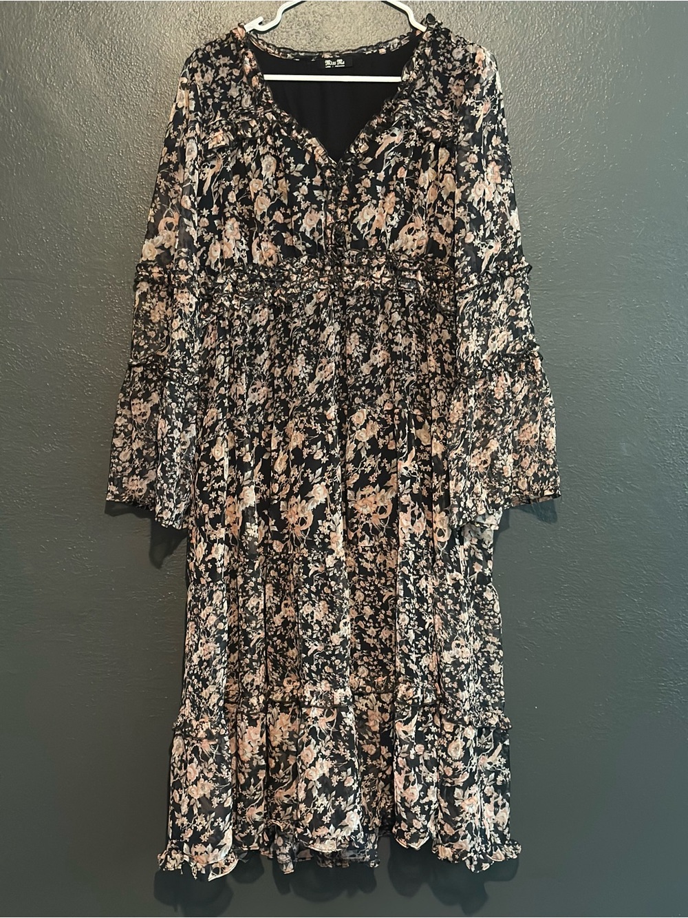 Miss Me Black Floral Tiered Midi Dress